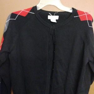 Black cardigan with argyle sleeves